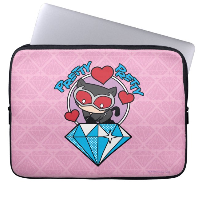 Funda Para Portátil Chibi Catwoman sentada encima del Diamante grande (Frente)