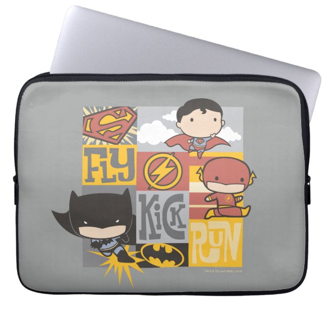 Funda Para Portátil Chibi Justice League | Volar, Patinar, Correr (Frente)
