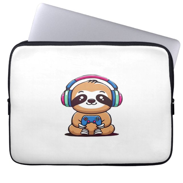 Funda Para Portátil Chibi Kawaii Sloth Gamer - Animal gracioso con (Frente)