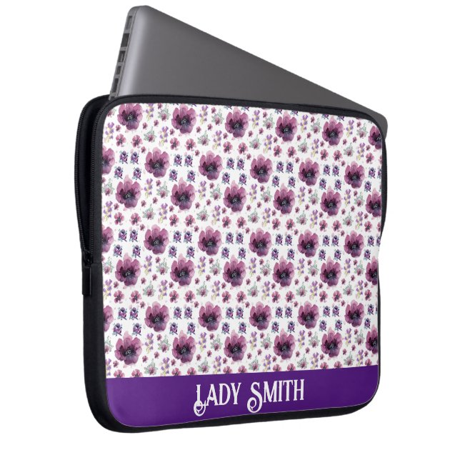 Funda Para Portátil chic floral foliage purple blooming flowers (Anverso derecho)