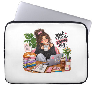 Funda Para Portátil Chica acogedora estudiando con café – Trabaja duro
