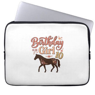 Funda Para Portátil Chica Cumpleaños 10 Caballo Diseño Vectorial Flora