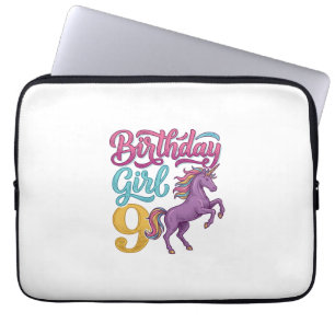 Funda Para Portátil Chica Cumpleaños 9 Unicornio Diseño de Grabado Vin