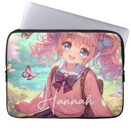 Funda Para Portátil Chica de anime bonito en cócteles rosados