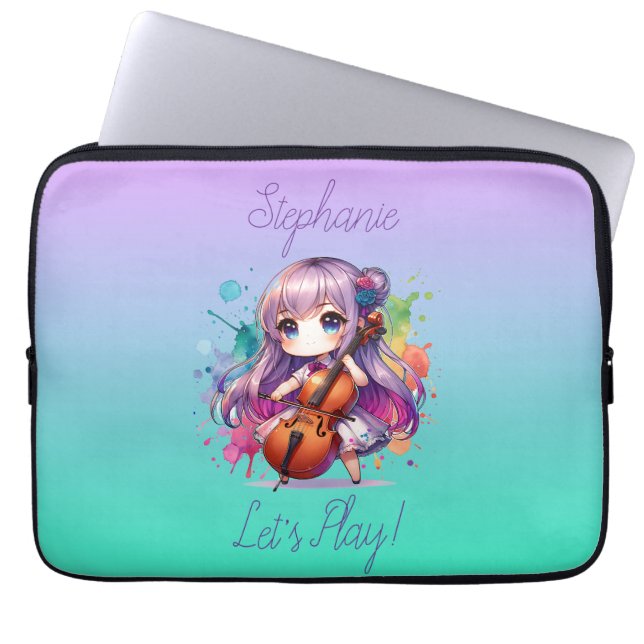 Funda Para Portátil Chica de anime cúpula jugando Cello Player persona (Frente)