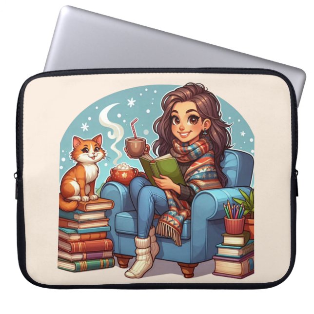 Funda Para Portátil Chica de lectura acogedor (Frente)