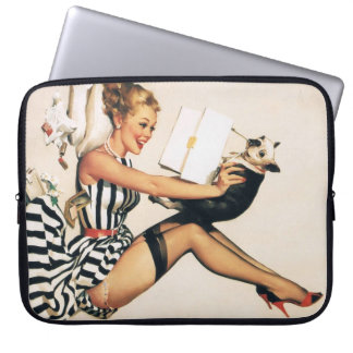 Funda Para Portátil Chica de Pin-up Amante de Cachorros - Arte Pin-up
