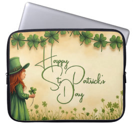 Funda Para Portátil Chica del Día de San Patricio con Shamrock