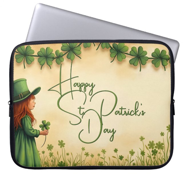 Funda Para Portátil Chica del Día de San Patricio con Shamrock (Frente)