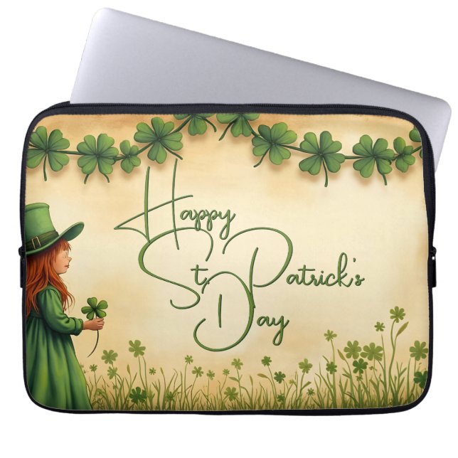 Funda Para Portátil Chica del Día de San Patricio con Shamrock (Frente)