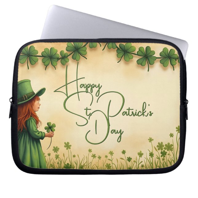 Funda Para Portátil Chica del Día de San Patricio con Shamrock (Frente)