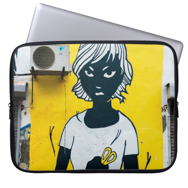 Funda Para Portátil Chica furioso pinta murales callejeros (Frente)