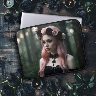 Funda Para Portátil Chica gótica con pelo rosa