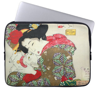 Funda Para Portátil Chica japonés con gato, Tsukioka Yoshitoshi