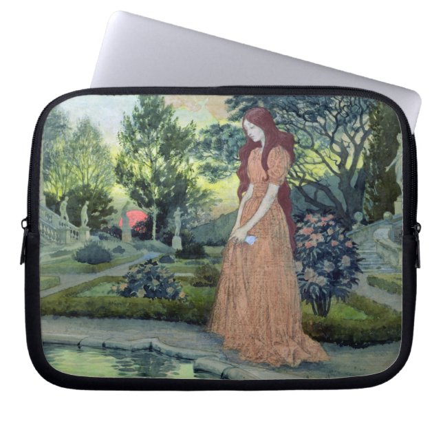 Funda Para Portátil Chica joven en un jardín (w/c) (Frente)