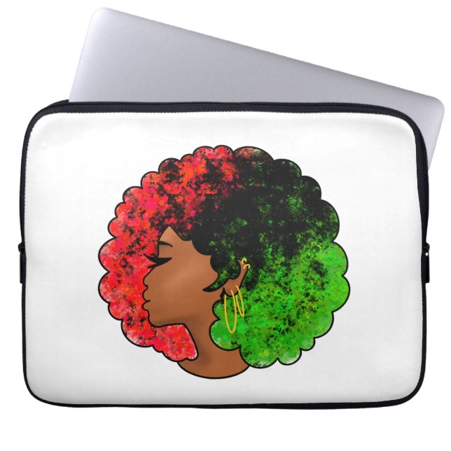 Funda Para Portátil Chica negra panafricana mujer rojo orgullo verde a (Frente)