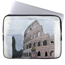 Funda Para Portátil Chica parado frente al Coliseo.