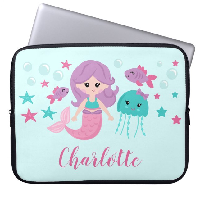 Funda Para Portátil Chica personalizada de Sirena Cuta (Frente)