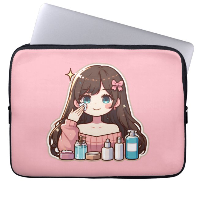 Funda Para Portátil Chica que aplica el arte de anime lindo (Frente)