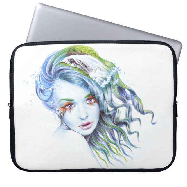Funda Para Portátil Chica Sirena Mujer Agua Retrato Surreal Fantasía (Frente)