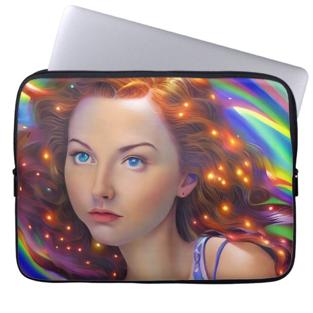 Funda Para Portátil Chica soñado con luces arcoiris (Frente)