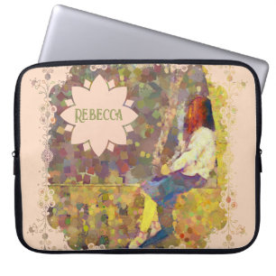 Funda Para Portátil Chica Soñadora en Pared Geometría Colorida Abstrac