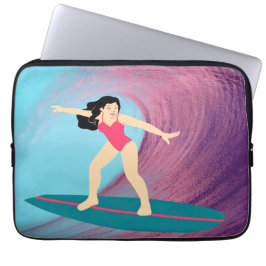 Funda Para Portátil Chica surfeando al atardecer.
