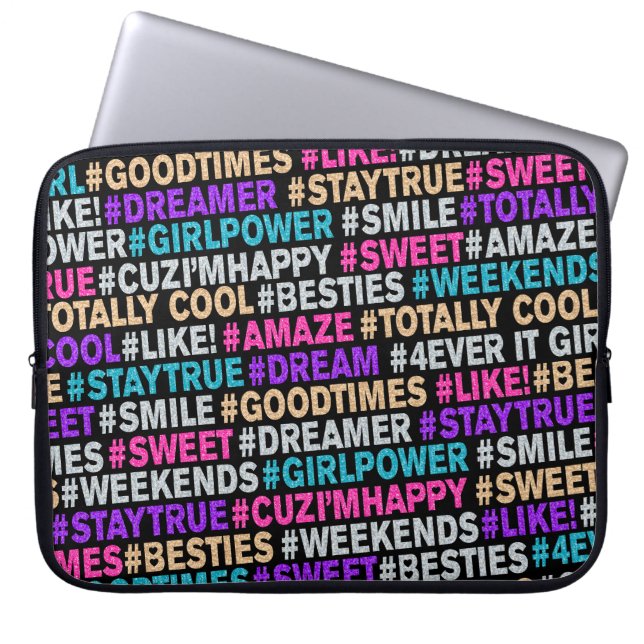 Funda Para Portátil Chicas dan palabras positivas a Purpurinas brillan (Frente)