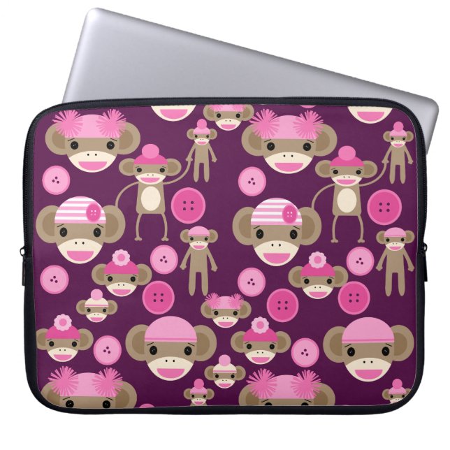 Funda Para Portátil Chicas de monos chiflados rosados en morado (Frente)