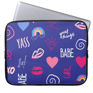 Funda Para Portátil chicas diseñan un patrón sin fisuras con eslogan. 