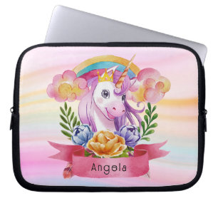 Funda Para Portátil Chicas recortan el nombre personalizado morado del