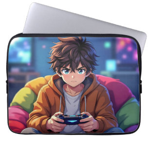 Funda Para Portátil Chico de anime jugando videojuego