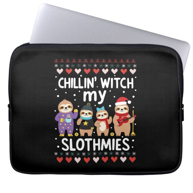 Funda Para Portátil Chillin With My Slothmies Funny Sloth Ugly Christm (Frente)