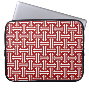 Funda Para Portátil Chino frío Art Deco, rojo oscuro y blanco