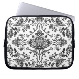 Funda Para Portátil Chinoisería Floral Negro y Blanco Acuarela