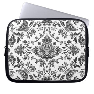 Funda Para Portátil Chinoisería Floral Negro y Blanco Acuarela