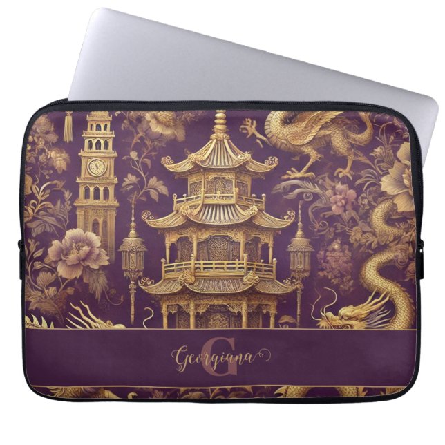 Funda Para Portátil Chinoiserie victoriana personalizada Purple & Gold (Frente)