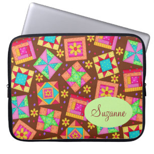 Funda Para Portátil Chocolate Brown Patchwork Quilt Art Blocks