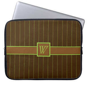 Funda Para Portátil Chocolate con manga de portátil Lime Pinstripes
