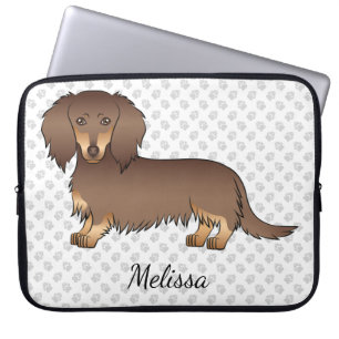 Funda Para Portátil Chocolate y Tan Dachshund de pelo largo perro y te