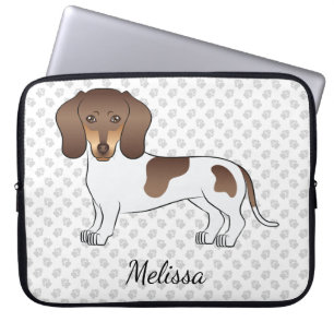 Funda Para Portátil Chocolate y Tan de Pelo Corto Dachshund y Nombre