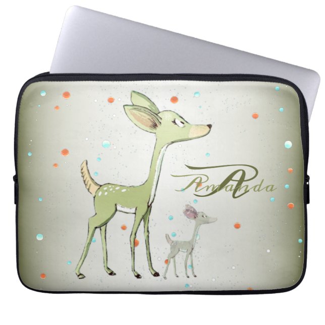 Funda Para Portátil Christmas Monogram Green Deers Holidays Cute (Frente)
