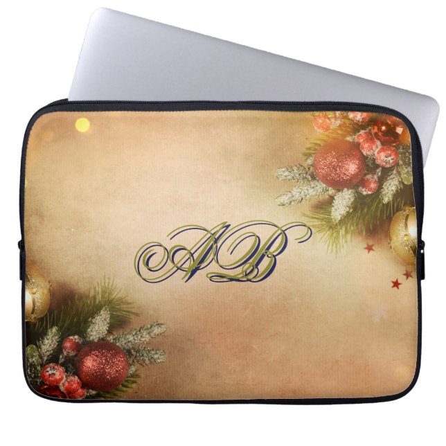 Funda Para Portátil Christmas Monogram Sleeve | Holiday Laptop Case (Frente)