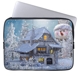 Funda Para Portátil Christmas Party Winter White Snowman Blue