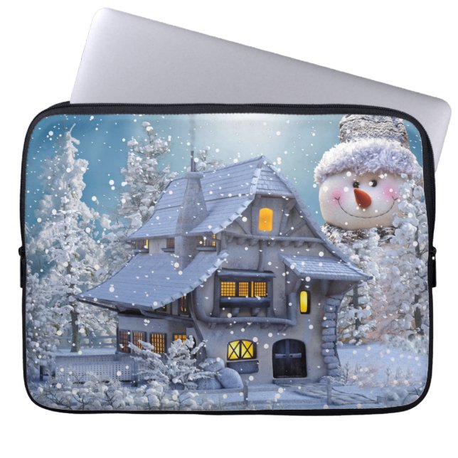 Funda Para Portátil Christmas Party Winter White Snowman Blue (Frente)