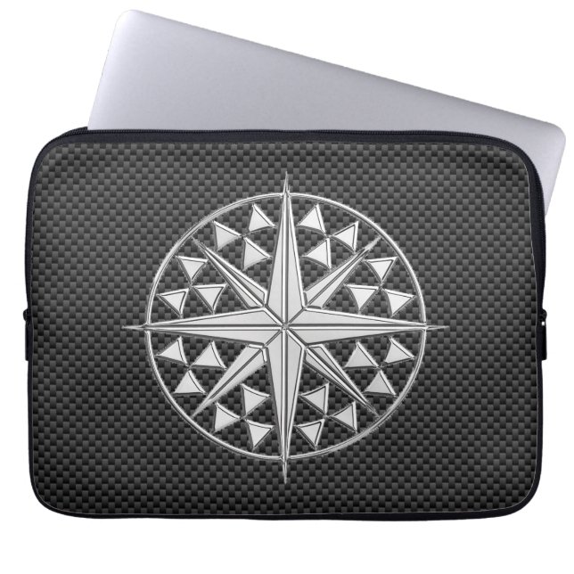 Funda Para Portátil Chrome Nautical Star on Carbon Fiber (Frente)