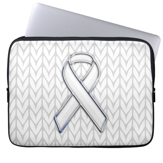 Funda Para Portátil Chrome on White Knit Ribbon Awareness Print (Frente)
