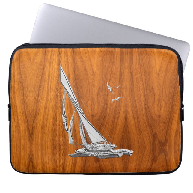 Funda Para Portátil Chrome Regatta Sailboat on Teak Veneer Styles (Frente)