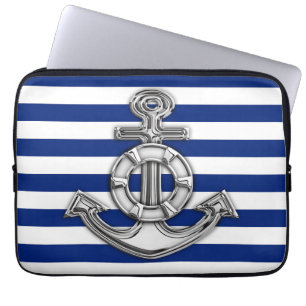 Funda Para Portátil Chrome Style Lifesaver on Blue Stripes