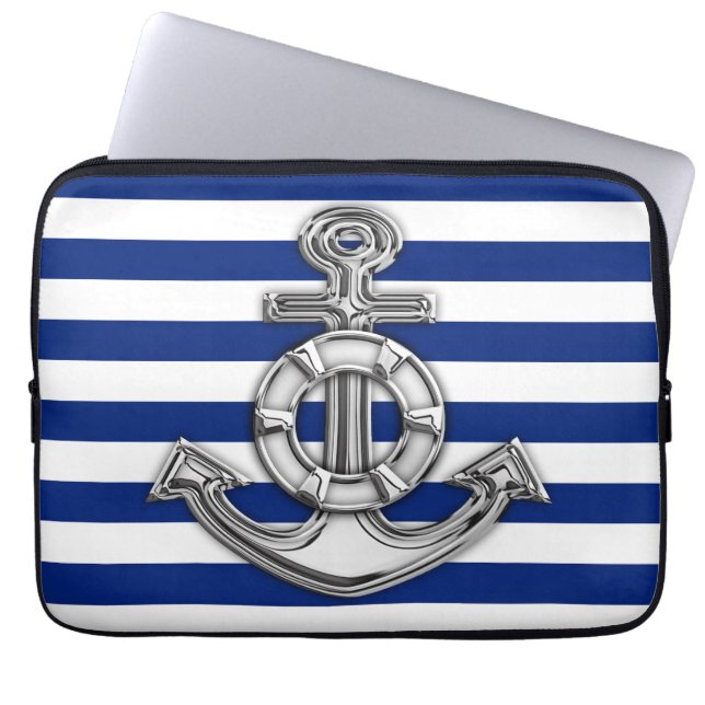 Funda Para Portátil Chrome Style Lifesaver on Blue Stripes (Frente)